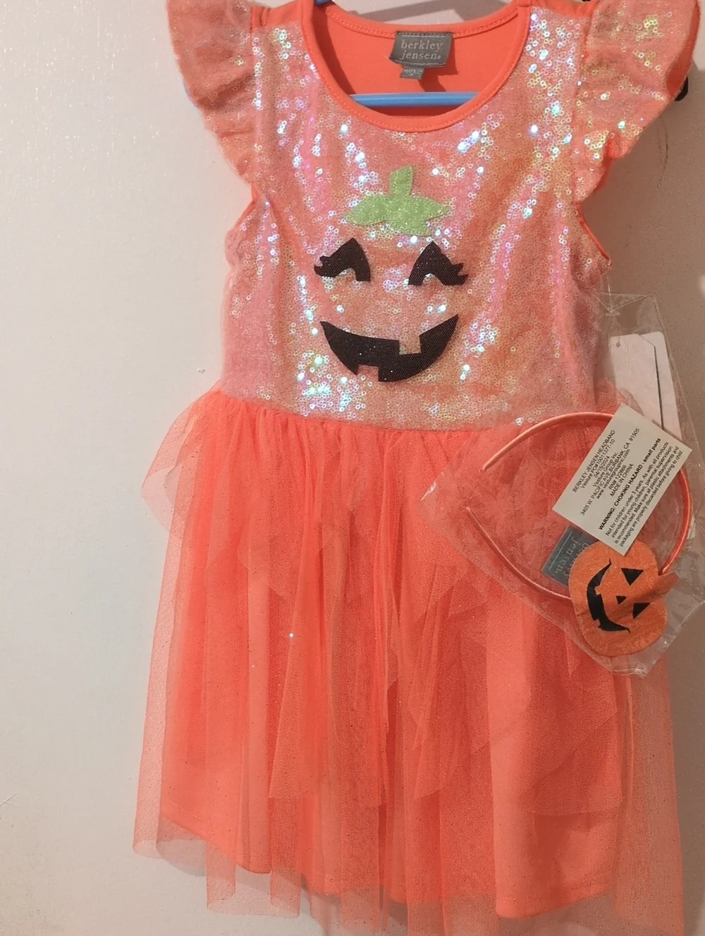 Berkeley Jensen Halloween Lining Tutu Sequin Pumpkin Dress/Headband Size 4
